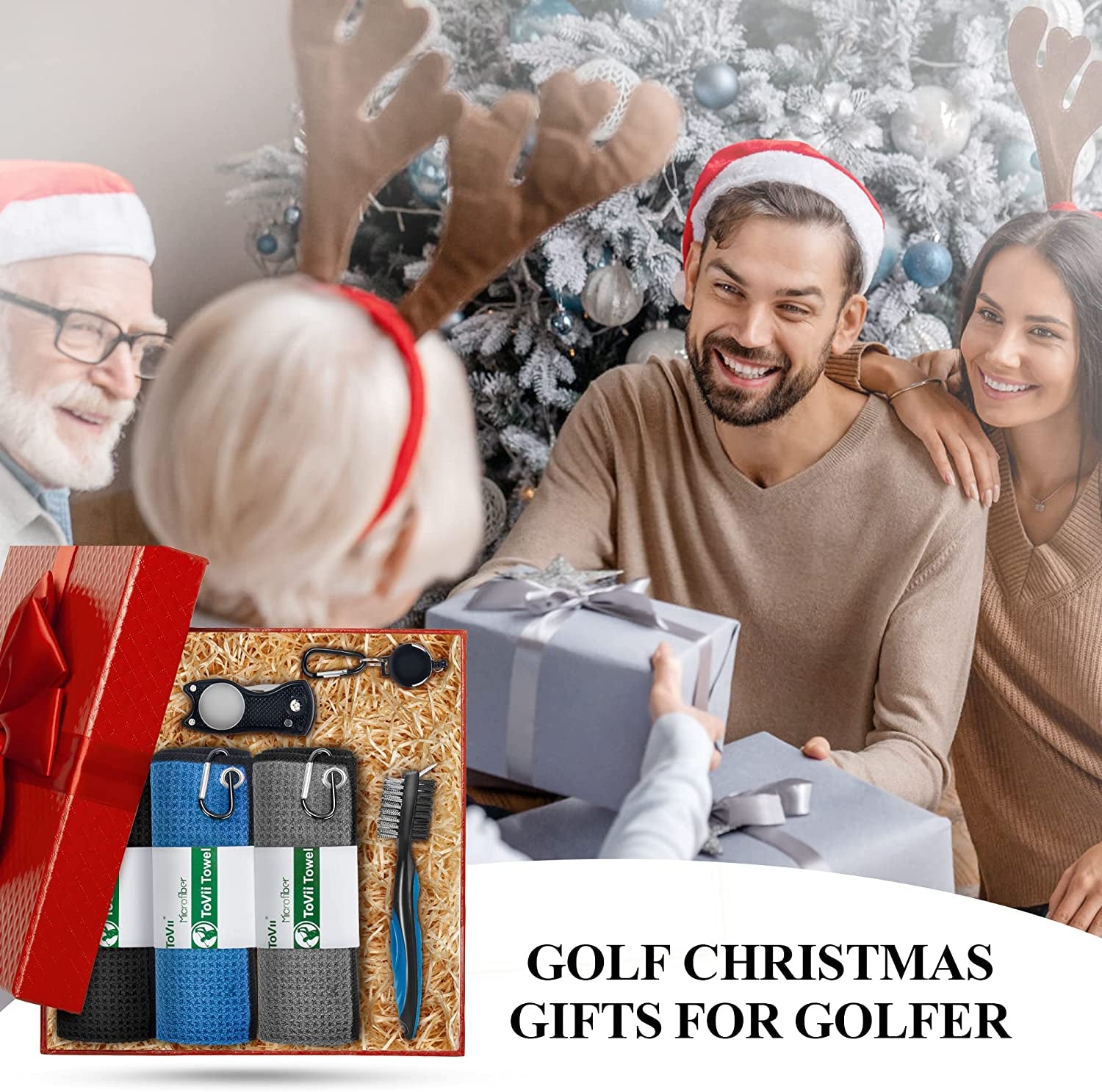 Golf Towel Microfiber Waffle Pattern Golf Towel | Brush Tool Kit with Club Groove Cleaner | Golf Divot Tool | Golf Accessories for Men