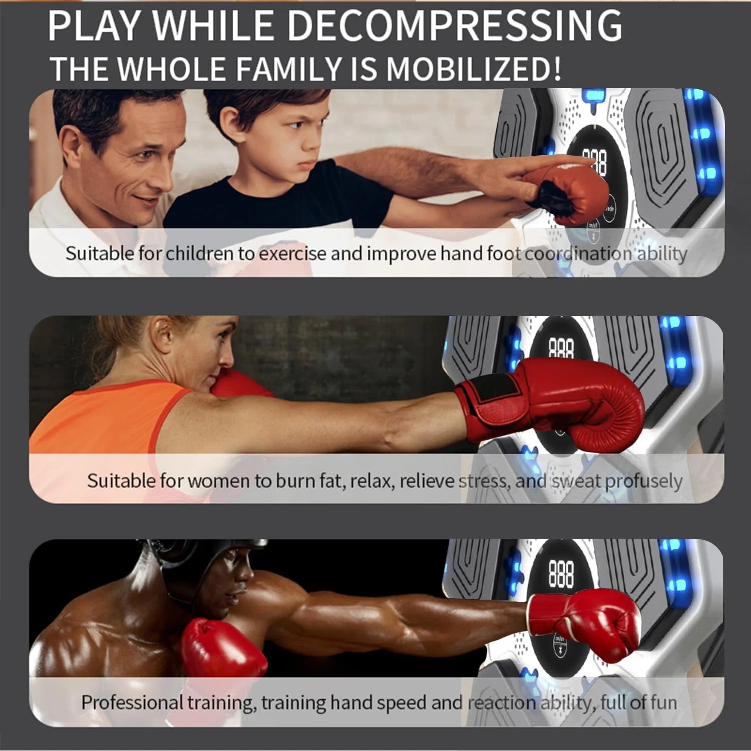 Upgraded Adult Smart Music Boxing Machine, Electronic Boxing Machine with Boxing Gloves, Boxing Music Fitness Machine with Smart Display, Smart Boxing Machine Wall-Mounted for Home Dnd Gym, White