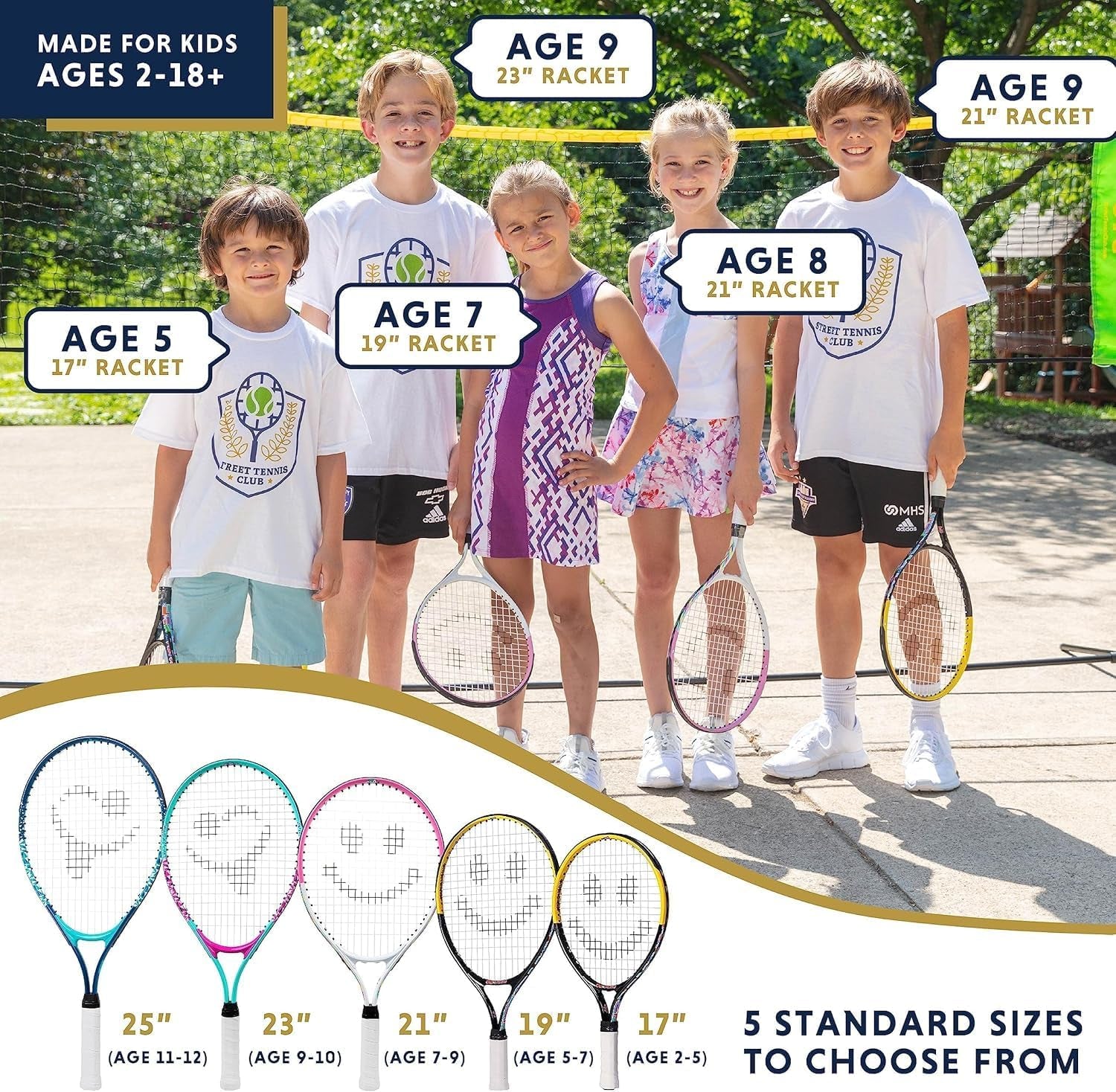Kids Tennis Racket with Training Videos – Aluminum Youth Tennis Racket with Neoprene Handle for Children Age 5-12 – Learn Faster and Play Better by