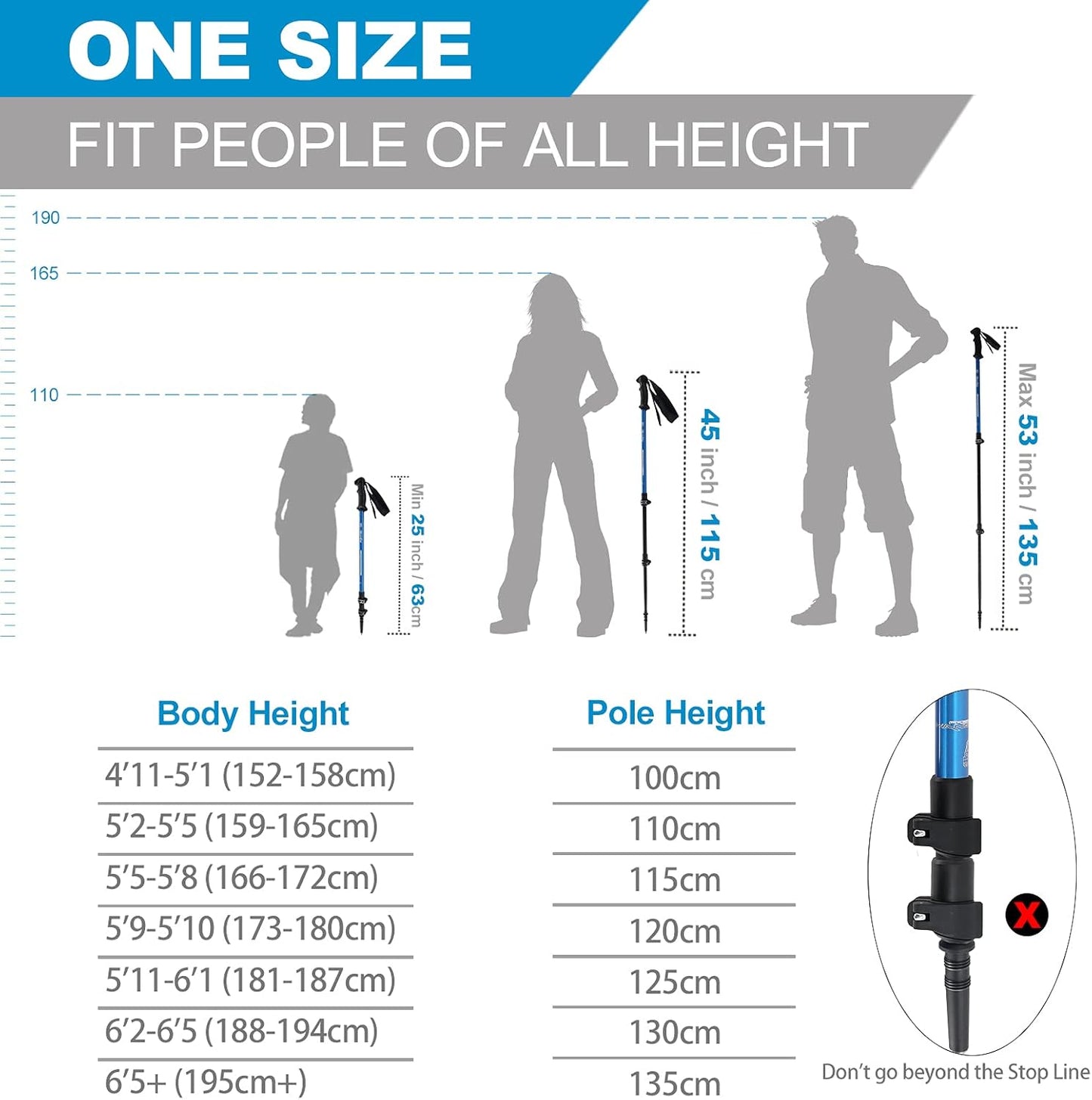 Aluminum Trekking Poles - Quick Adjustable Locks, Comfort Handle, Padded Strap, Snow Baskets - Walking Sticks Suitable for Hiking, Walking