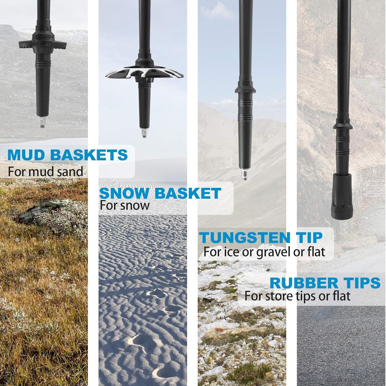 Aluminum Trekking Poles - Quick Adjustable Locks, Comfort Handle, Padded Strap, Snow Baskets - Walking Sticks Suitable for Hiking, Walking