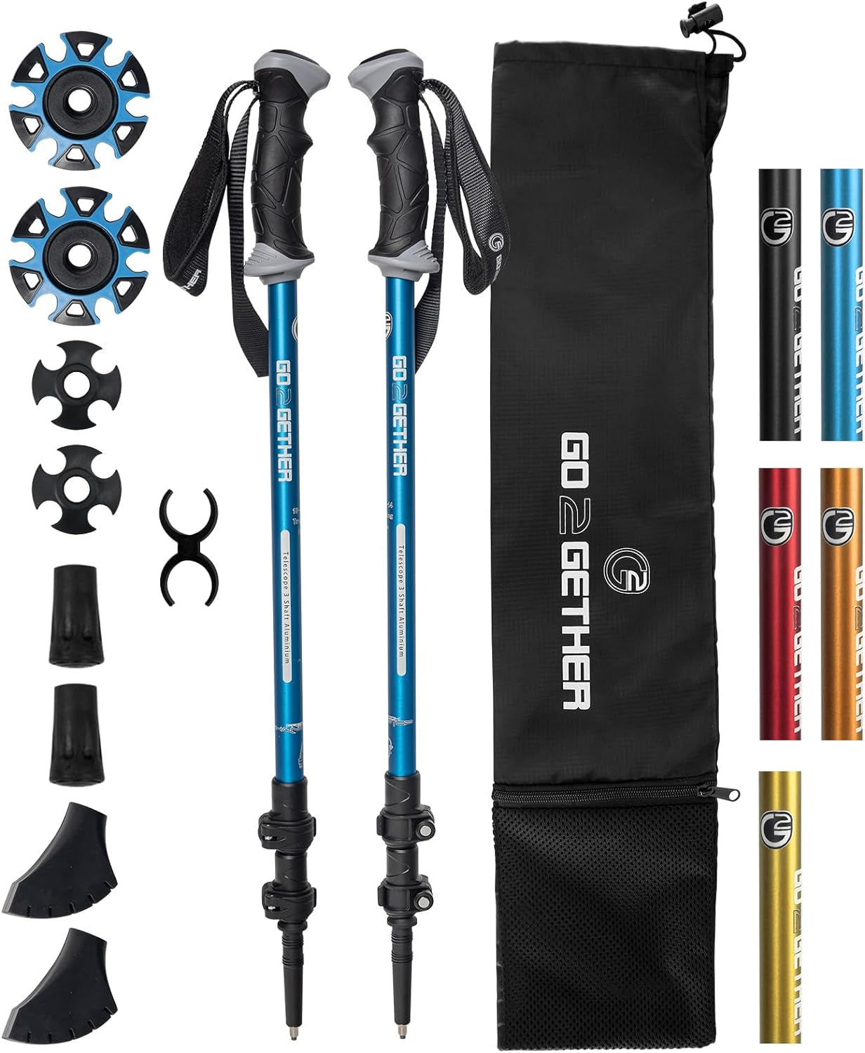 Aluminum Trekking Poles - Quick Adjustable Locks, Comfort Handle, Padded Strap, Snow Baskets - Walking Sticks Suitable for Hiking, Walking